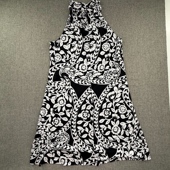 MSK Shift Dress high Halter Neck black & White Medium Floral Stretchy Sleeveless - Picture 8 of 11